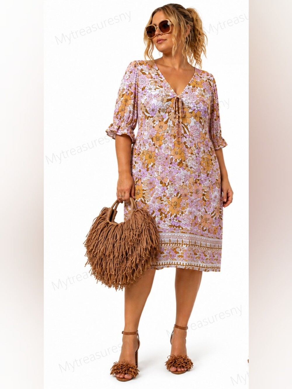 NWT Jackpot Floral Boho Knee-Length Dress Soft Rayon Retro Print Plus Size
